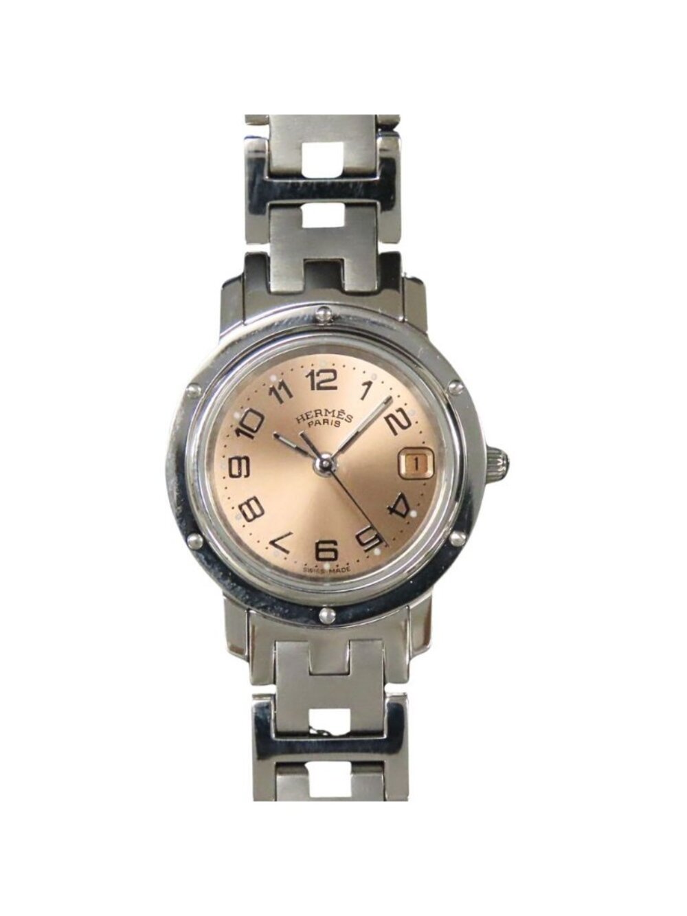 Hermes Watch Clipper Stainless Steel Silver Dial Orange